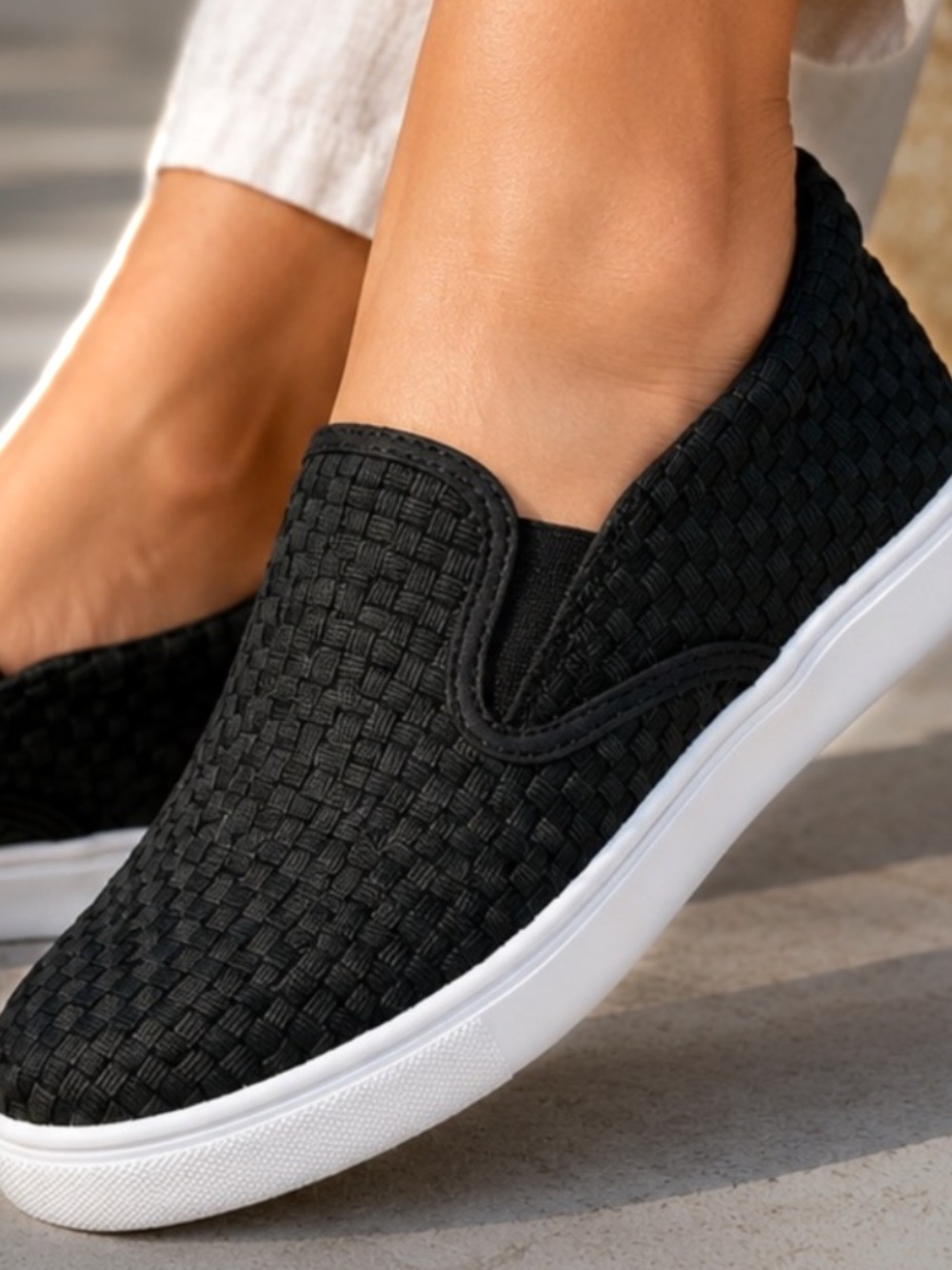 Bernie Mev Verona Woven Memory Foam Slip-On Sneakers - Black - New Size 40